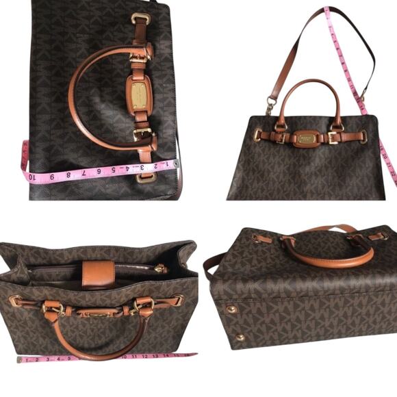 Michael Kors Brown Logo Print Large Hamilton Tote Satchel Handbag - Picture 13 of 14